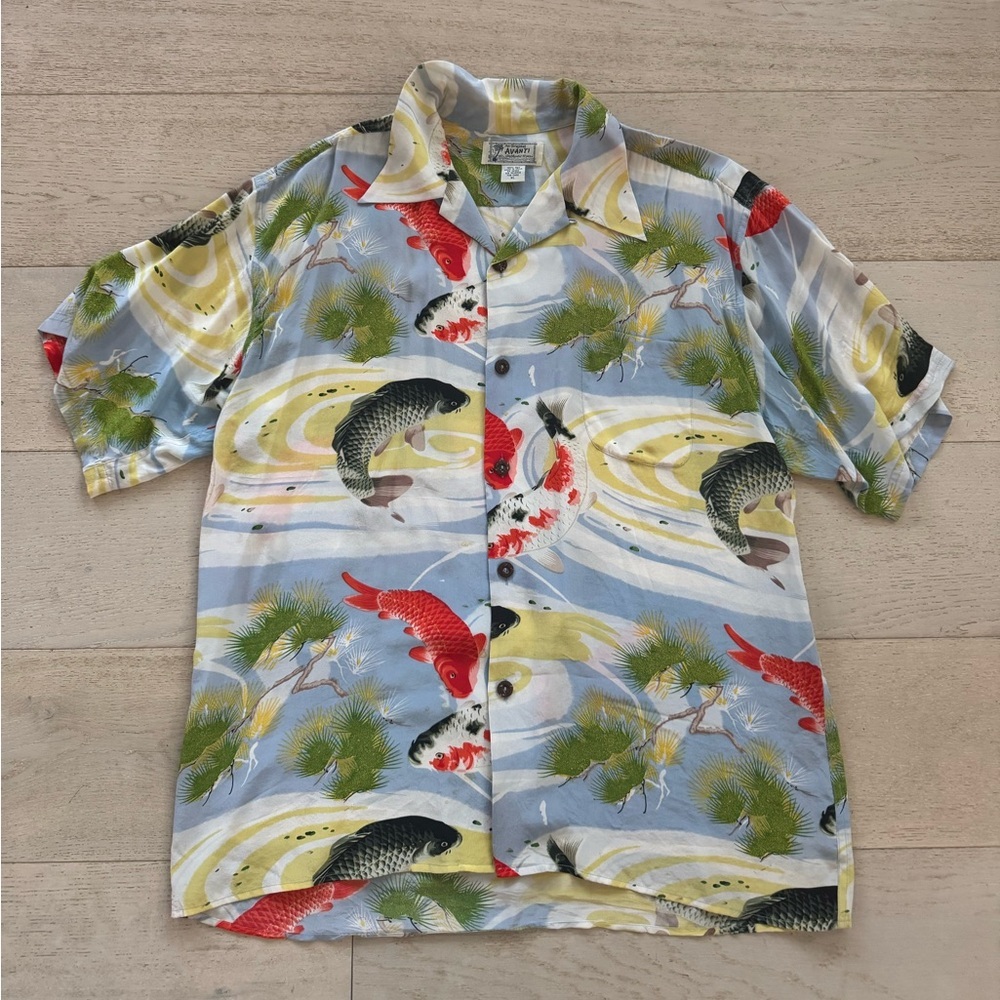 Avanti Silk Hawaiian Shirt koi fish 100% Silk XL